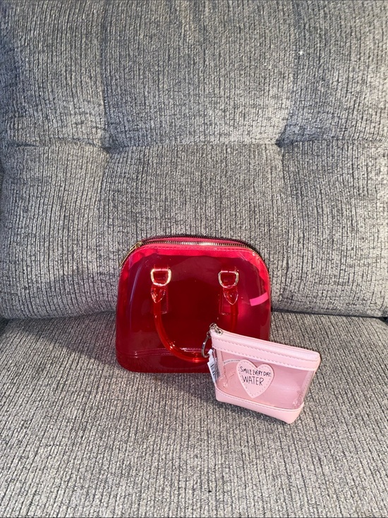 Handbags - Red Clear Mini Dome Handbag with Pink Accessory Pouch
